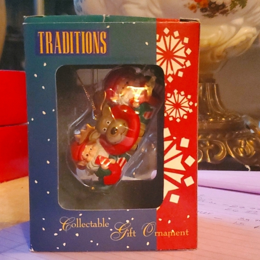Vintage Christmas Tree Ornament Elves & Reindeer